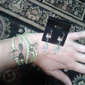 Lime Charm Bracelet & Owl Earrings set silver